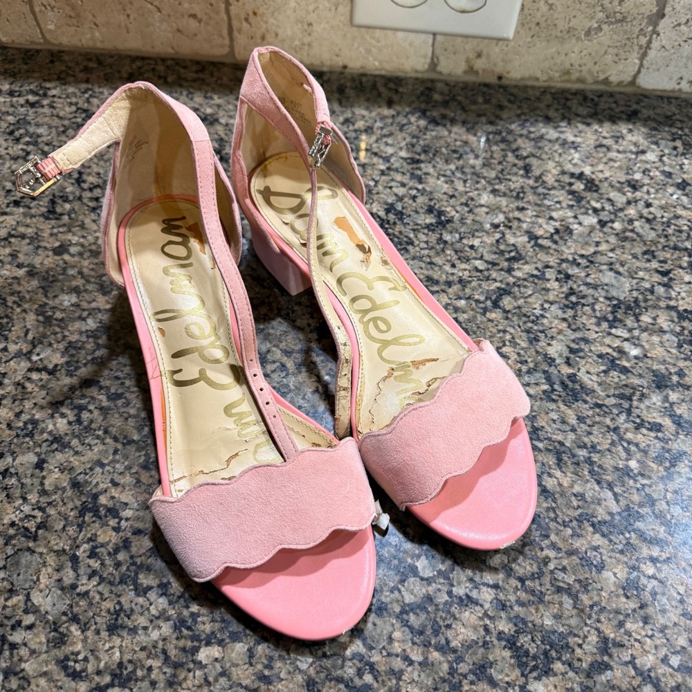 Sam Edelman Odila Pink Suede Scalloped Block Heel Sandals Size 7